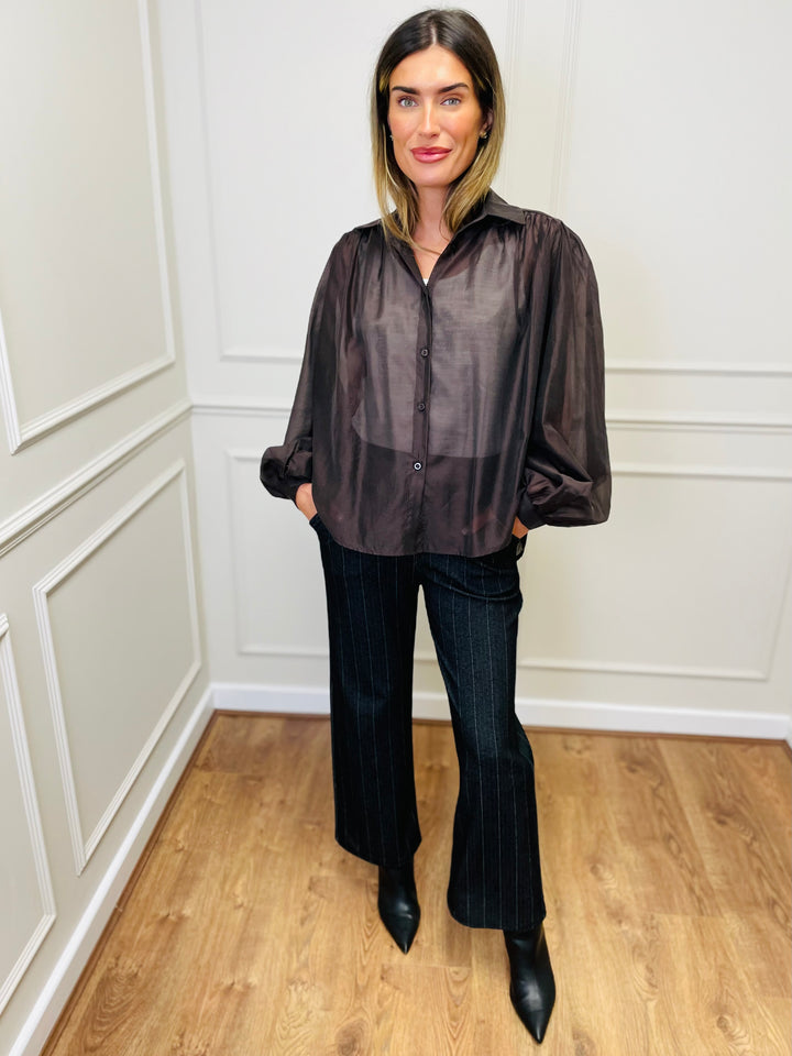 "AMELIA” Sheer Shirt-Brown