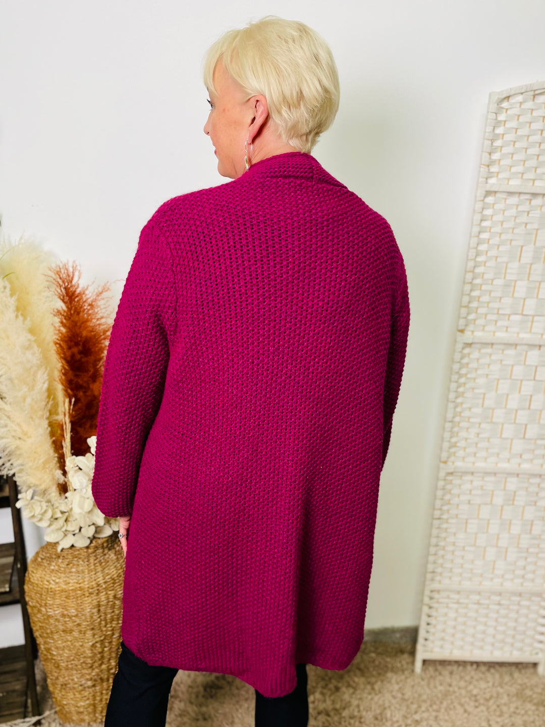 "MARISSA” Knitted Cardigan-Magenta