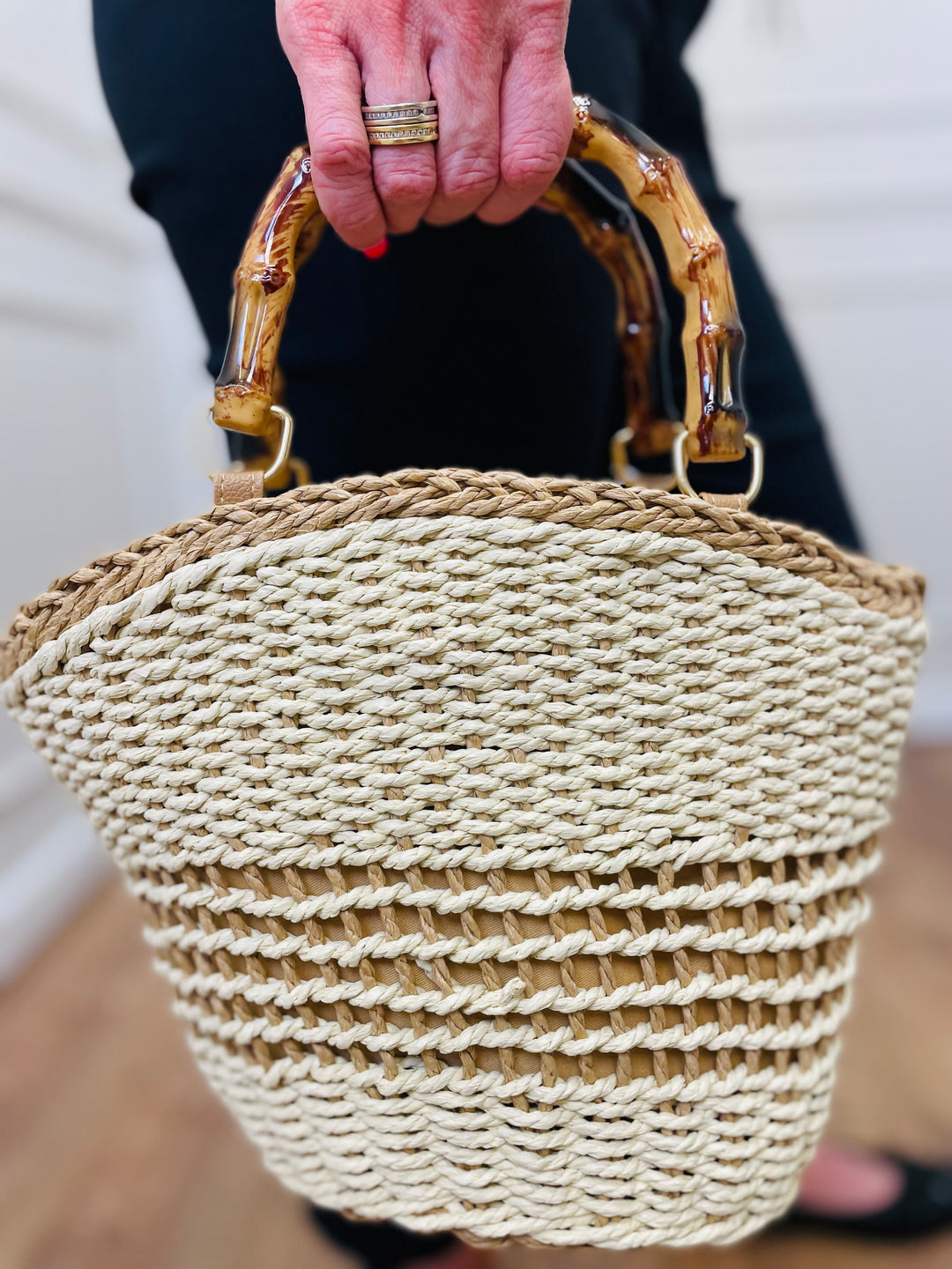 No.75 Straw Basket Bag-Sand & Tan