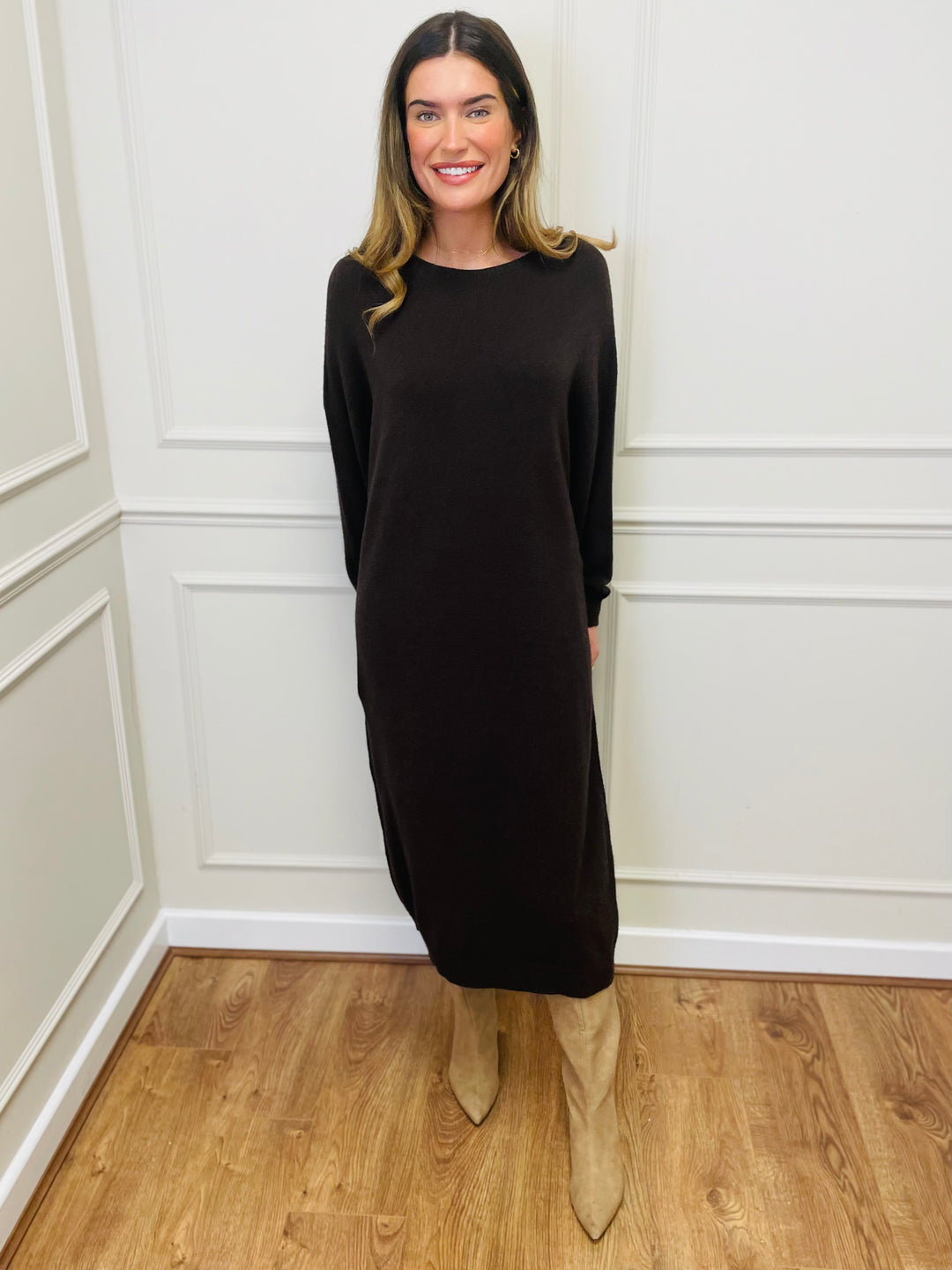 "SANDY" Luxury Jumper Dress-Brown