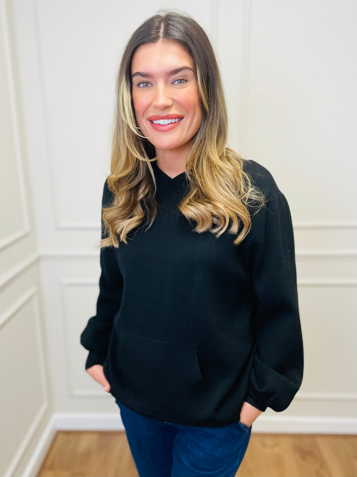 "KYLIE" Knitted Hoodie-Black