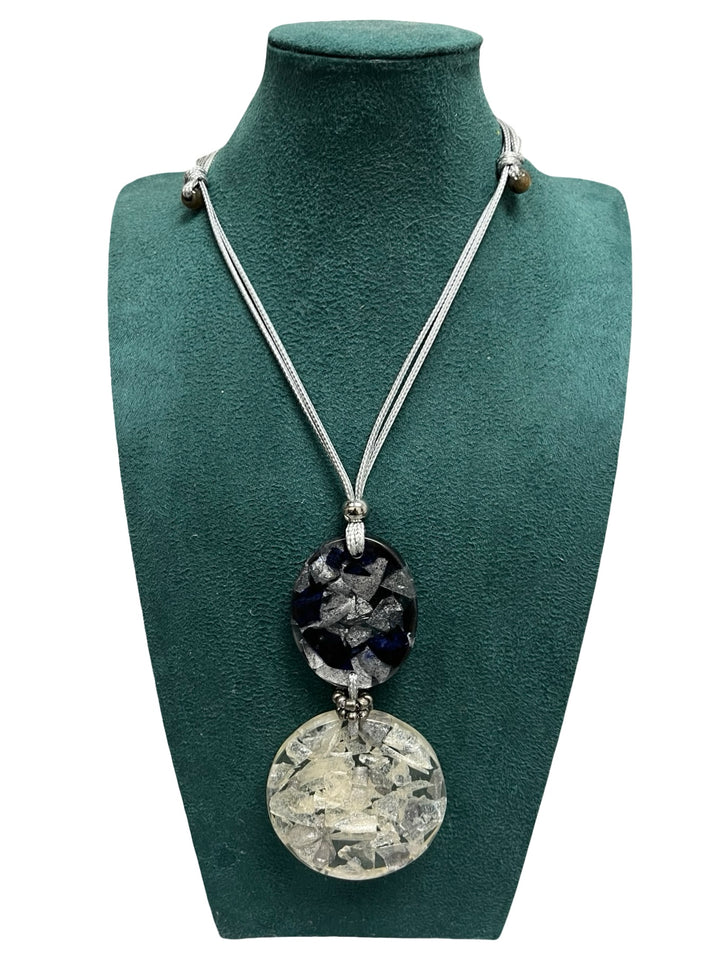 Marble Silver & Navy Statement Necklace
