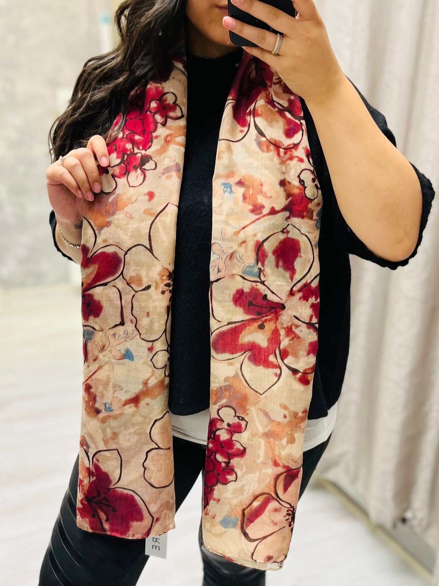 No.8 Floral Print Scarf-Red & Sand