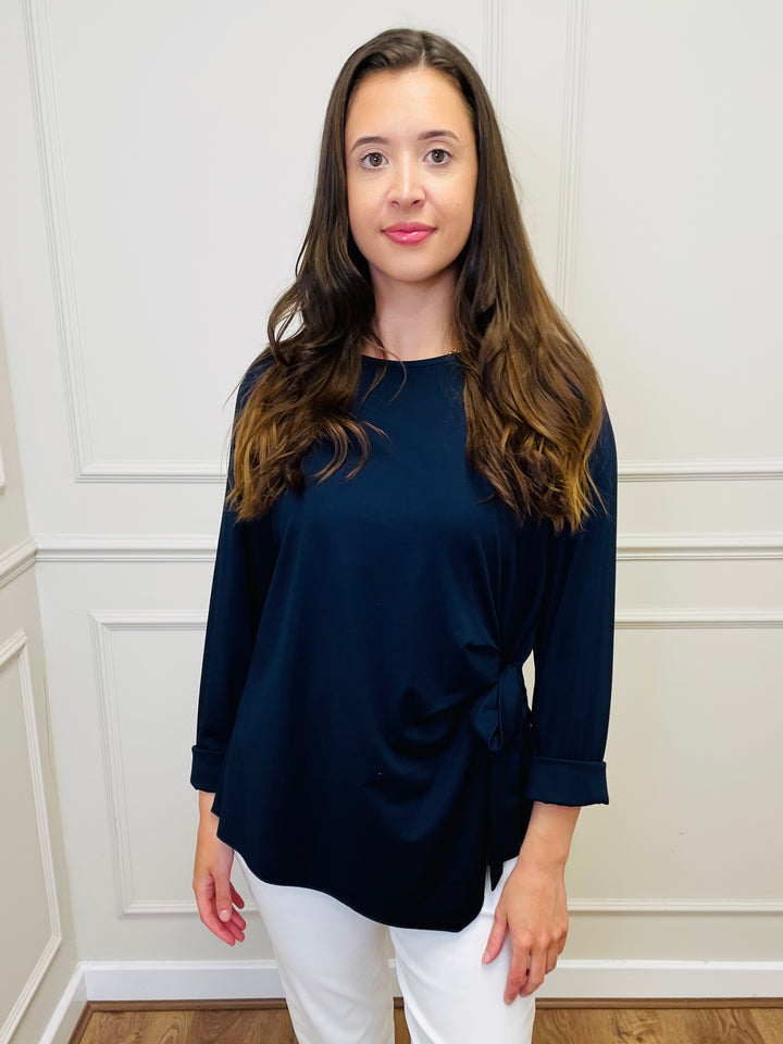 "AMARA" Side Tie Top-Navy