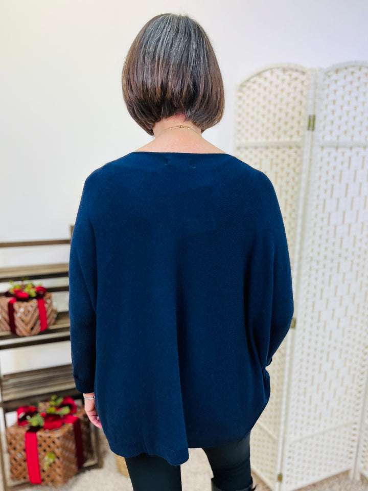 "STELLA" Soft Fine Knit Top-Navy