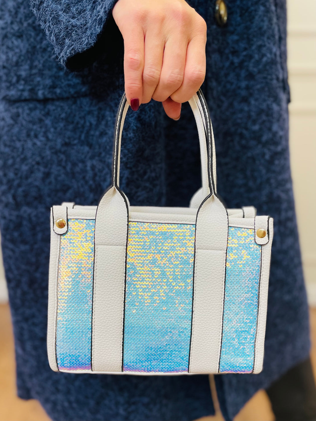 No.79 Mini Sequin Tote Bag-White