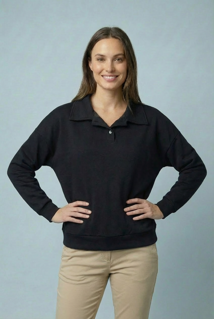 "ELODIE" Scuba Sweat Top - Black