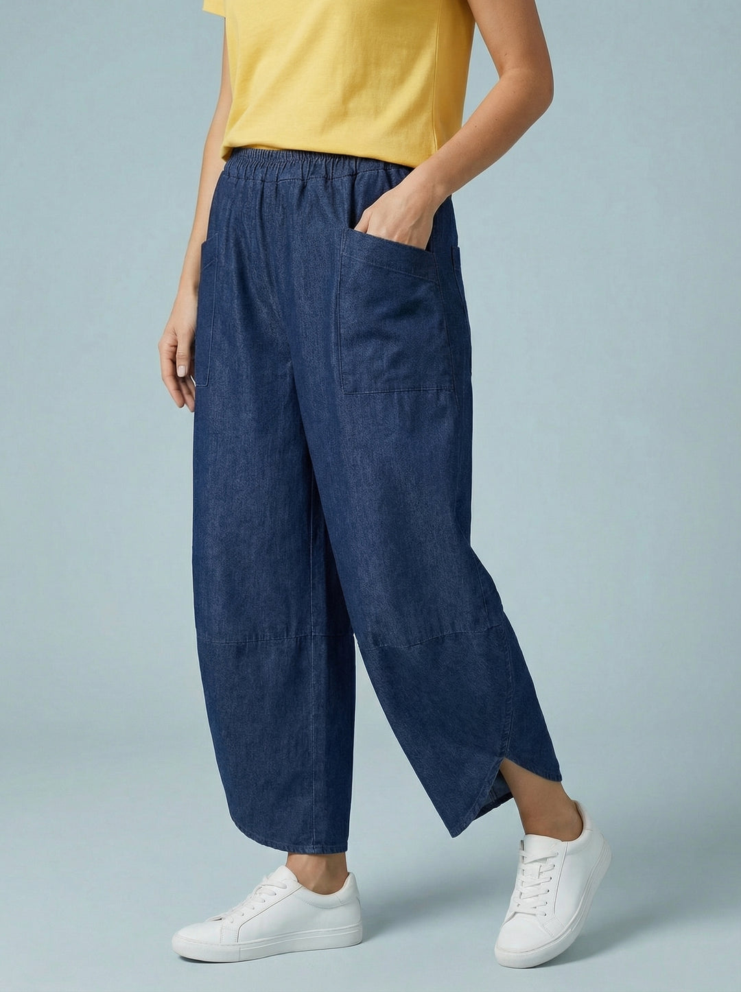 "ERIN” Cotton Barrel Trouser - Denim
