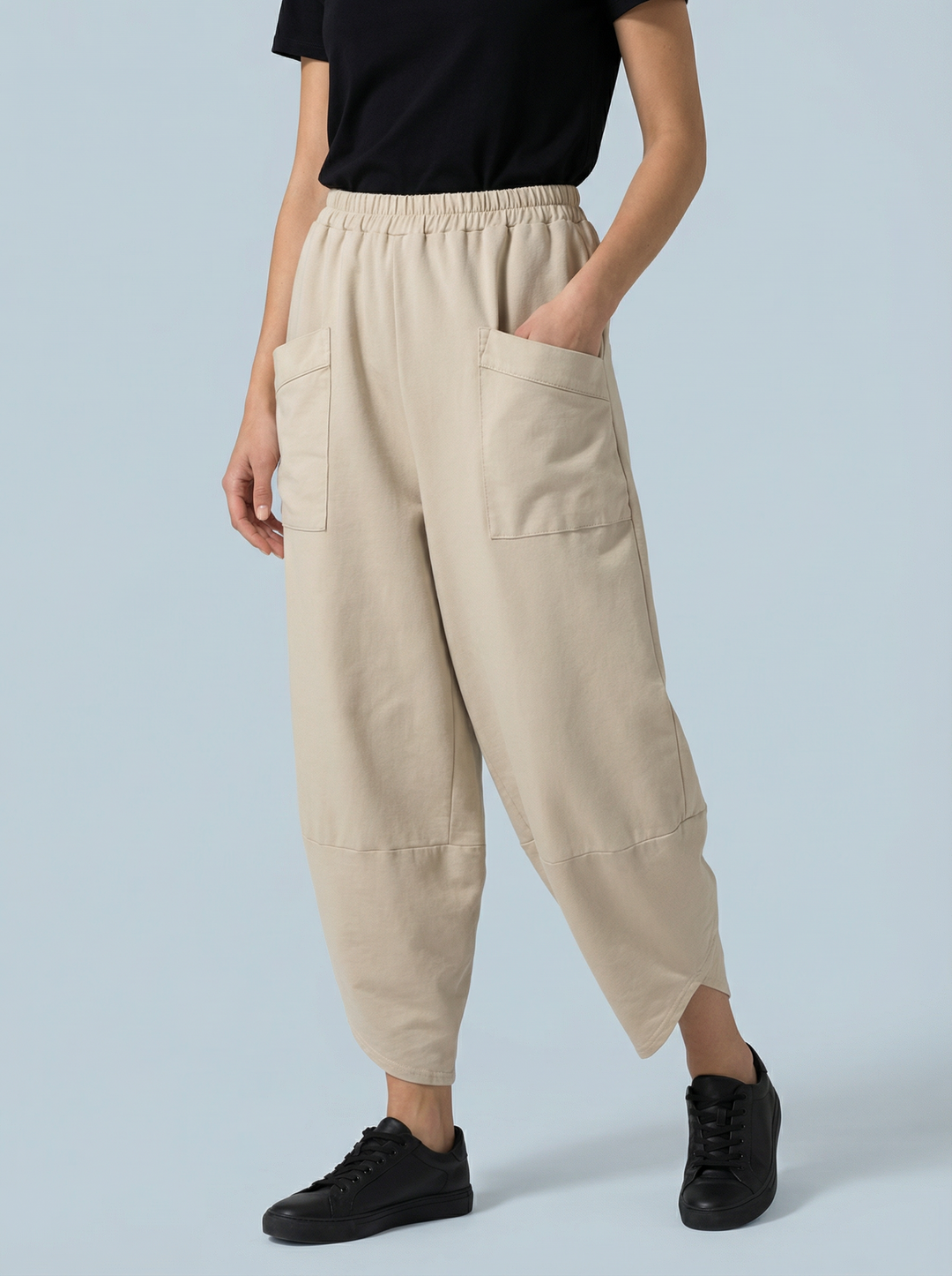"ERIN” Cotton Barrel Trouser - Beige