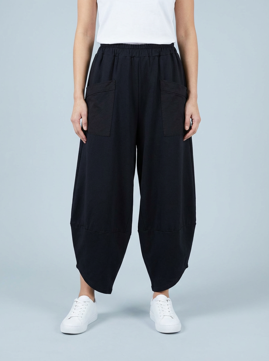 "ERIN” Cotton Barrel Trouser - Black