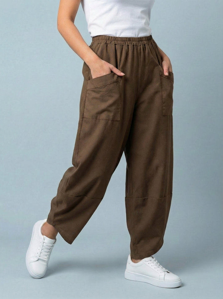 "ERIN” Cotton Barrel Trouser - Chocolate Brown