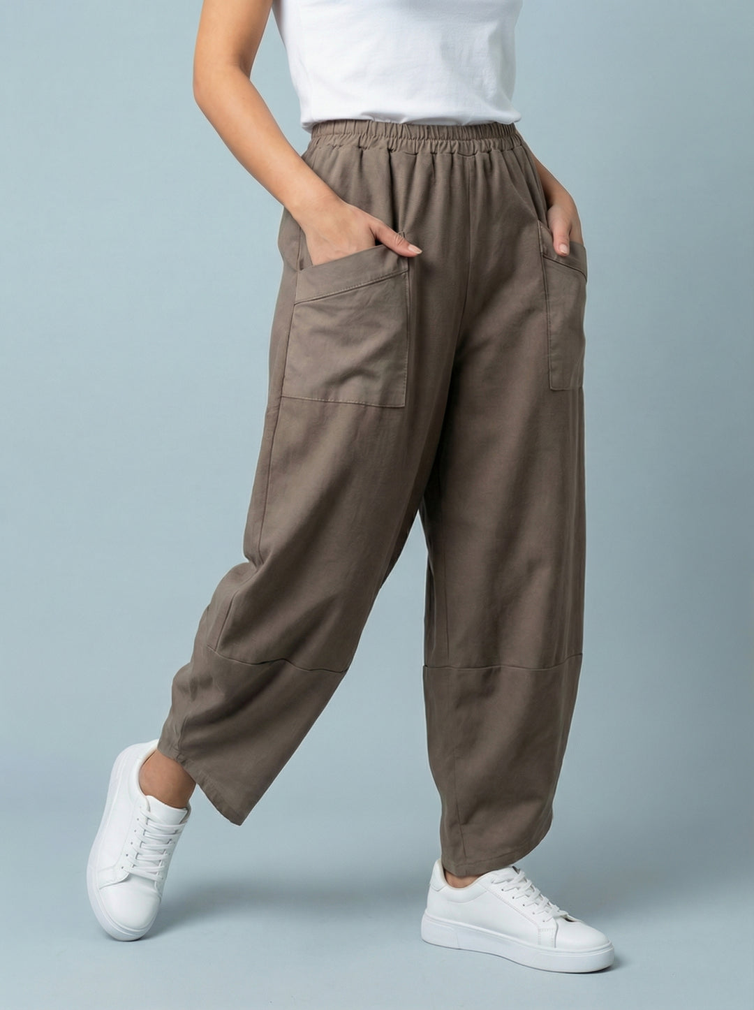 "ERIN” Cotton Barrel Trouser - Dark Mocha
