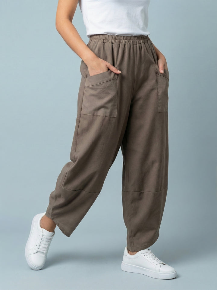 "ERIN” Cotton Barrel Trouser - Dark Mocha