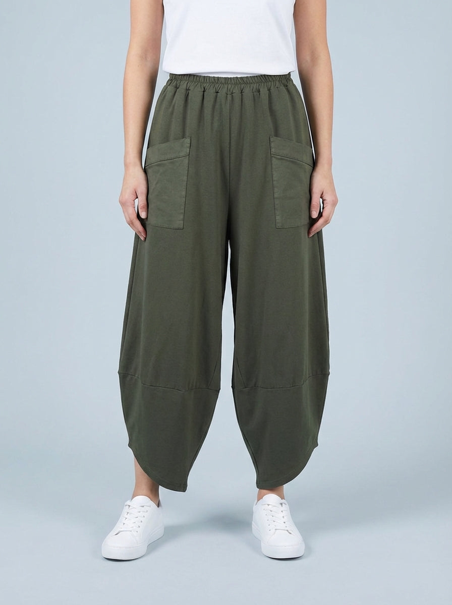 "ERIN” Cotton Barrel Trouser - Khaki Green