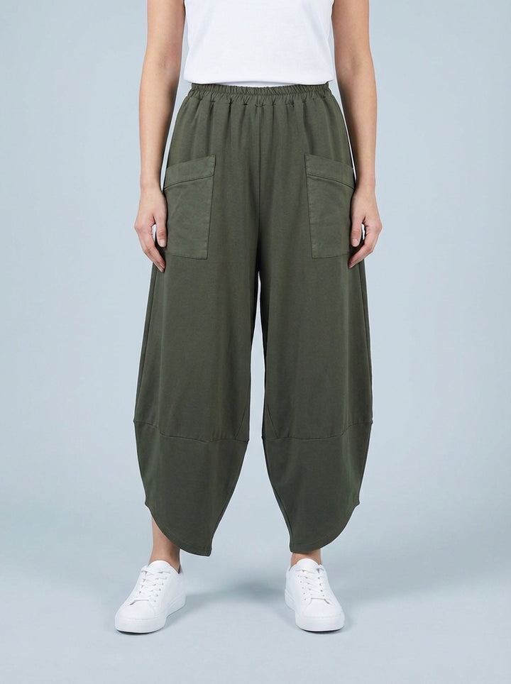 "ERIN” Cotton Barrel Trouser - Khaki Green