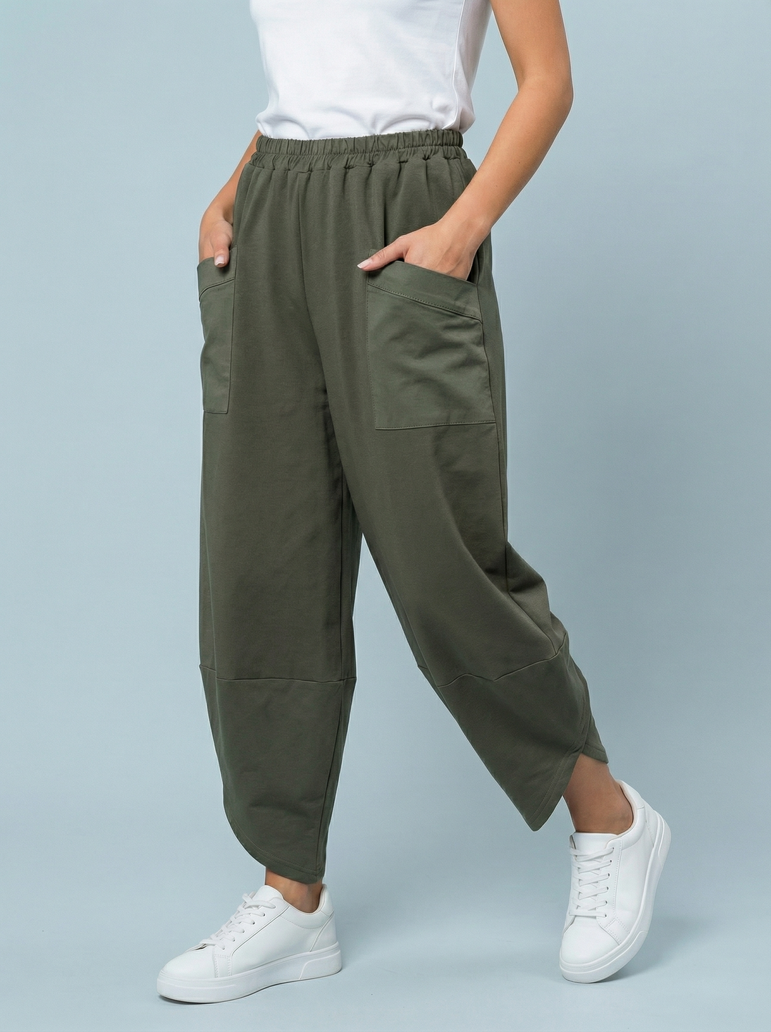 "ERIN” Cotton Barrel Trouser - Khaki Green