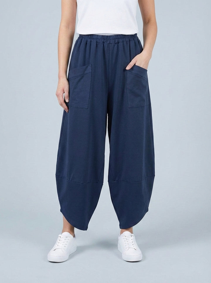 "ERIN” Cotton Barrel Trouser - Navy