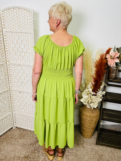 "MATILDA" Smock Maxi Dress-Lime Green