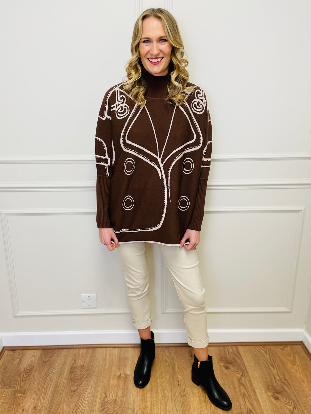 "JOY" Reversible Jumper-Brown & Cream