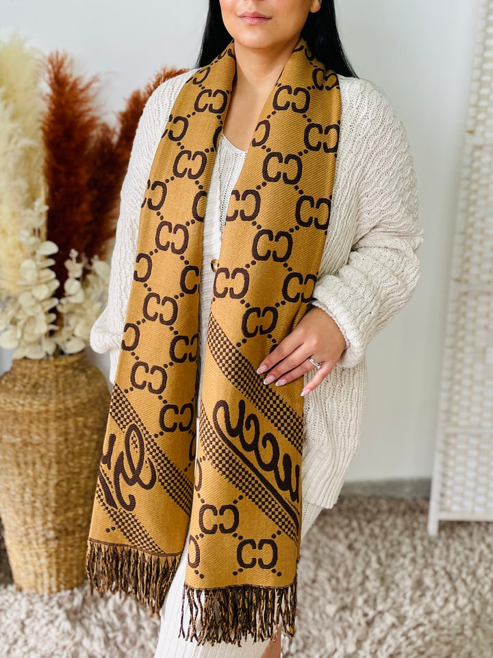 No.53 Designer Inspired Reversible Scarf-Brown & Tan