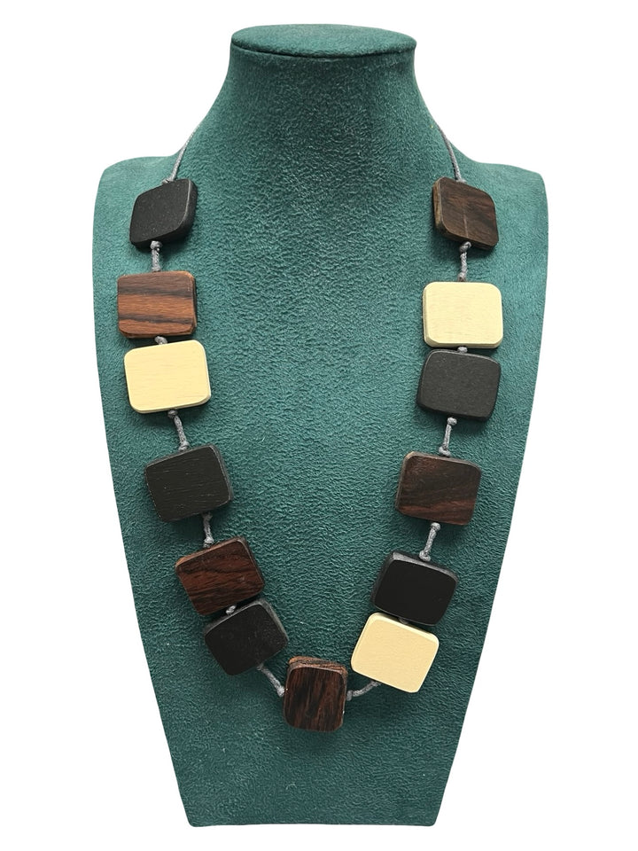 Long Statement Necklace-Tan & Black
