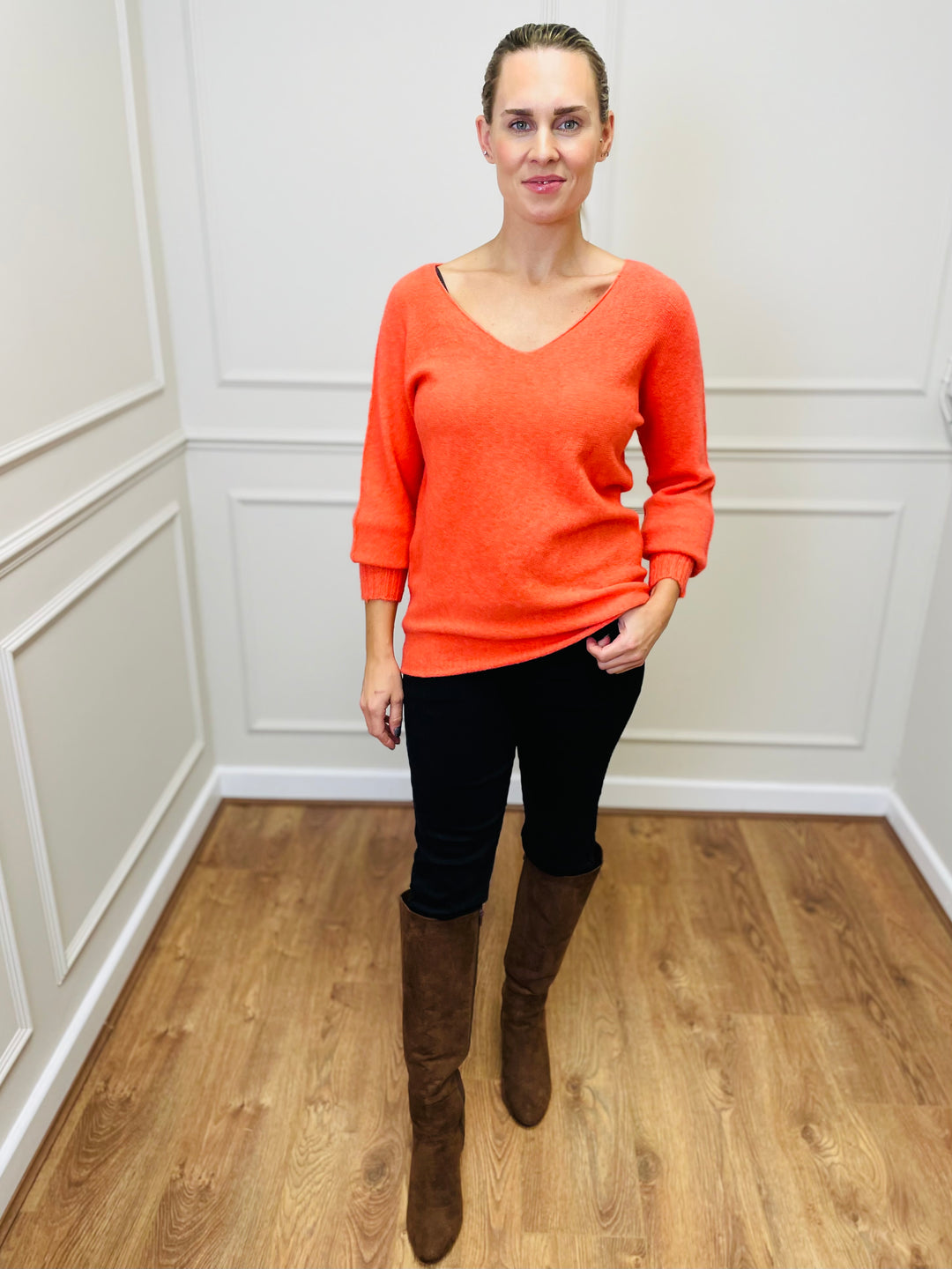 "SOPHIA" Fine Knit Jumper-Coral