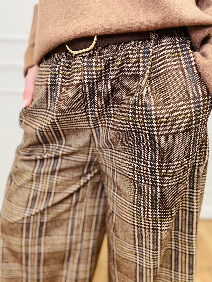 "ALANI" Check Print Trouser-Brown/Cream & Navy