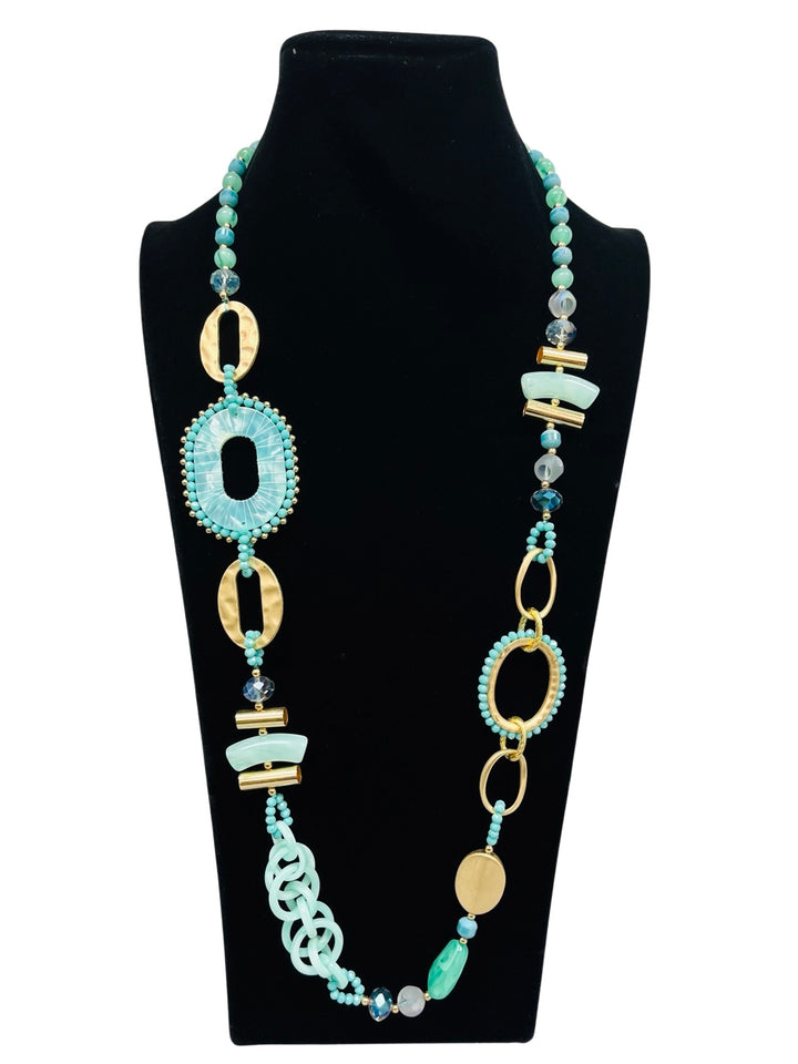 Mint Green & Gold Long Statement Necklace