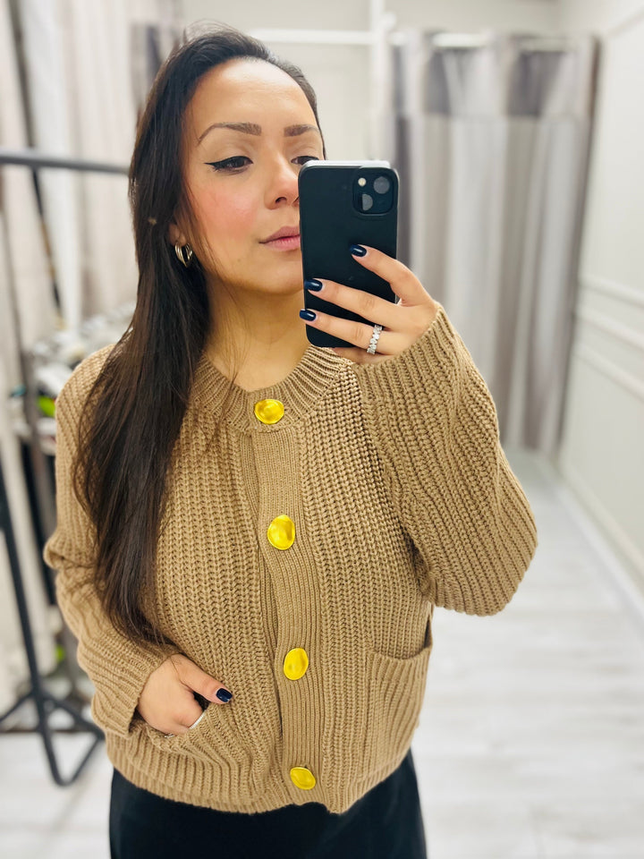 "MARGOT” Chunky Knit Cardigan-Camel