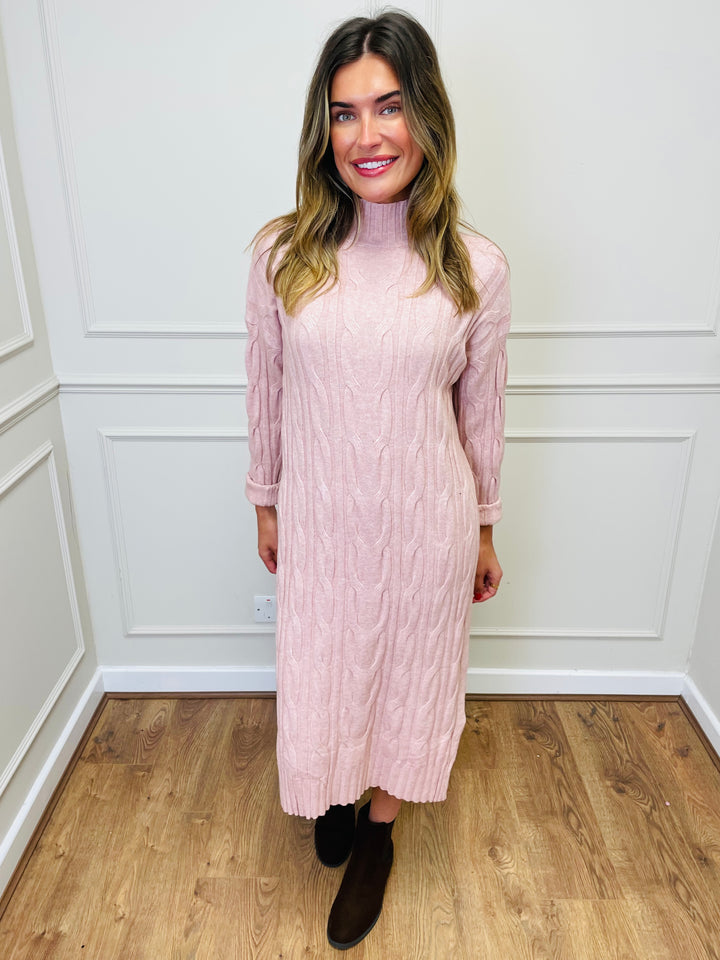 "ELY" Cable Knit Midi Dress-Blush Pink