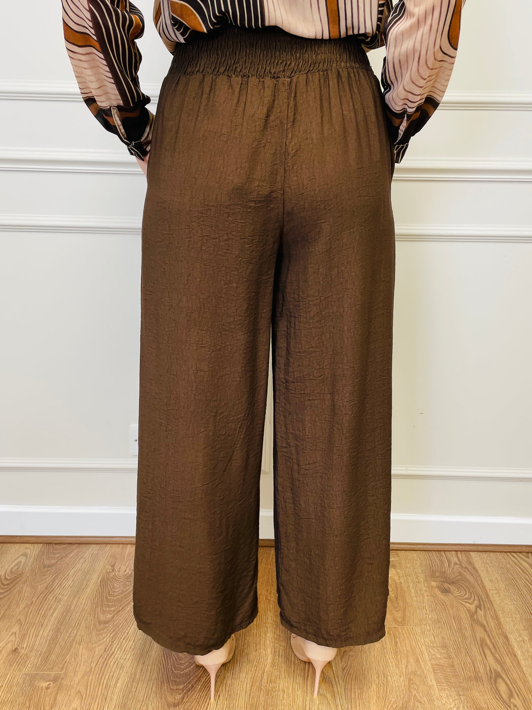 "ALLEGRA" Wide Leg Trousers-Brown