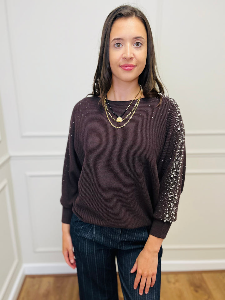 "MAYA" Pearl Jumper-Brown