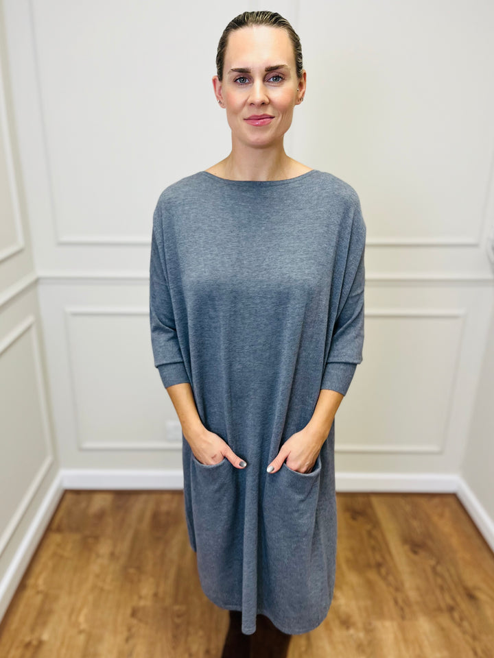 "RUBY" Fine Knit Dress-Grey