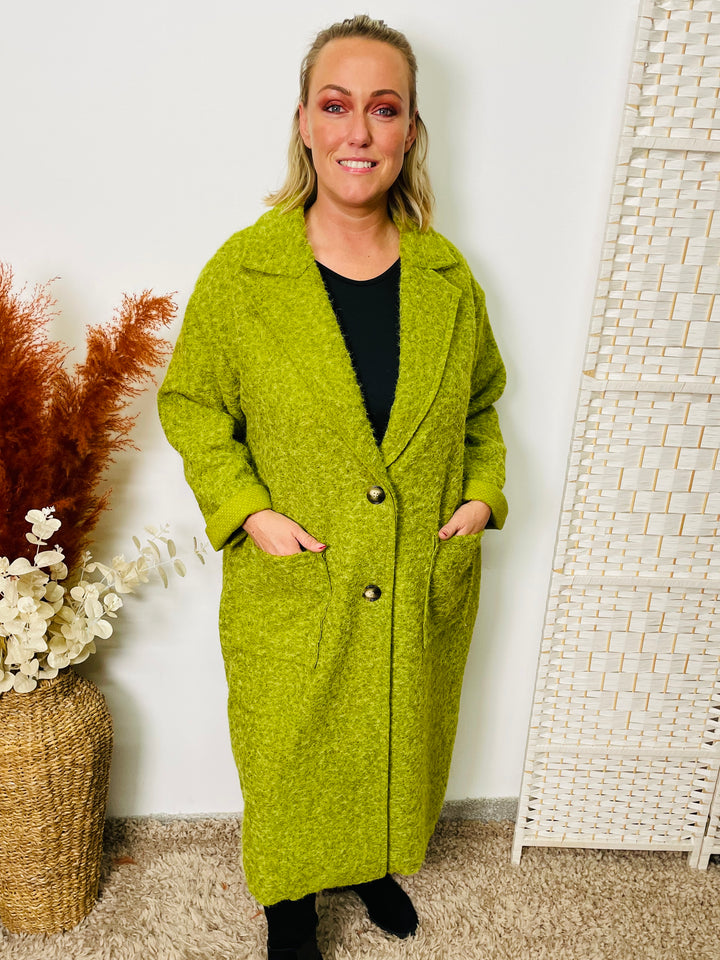 "JOSEPHINE" Longline Coat-Lime Green