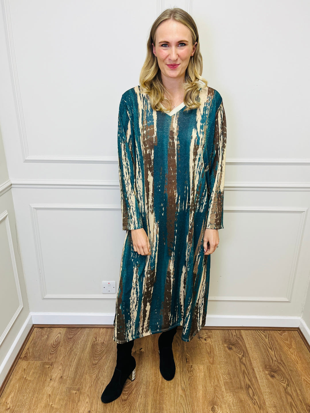 "SANDY" Artistic Print Maxi Dress-Teal