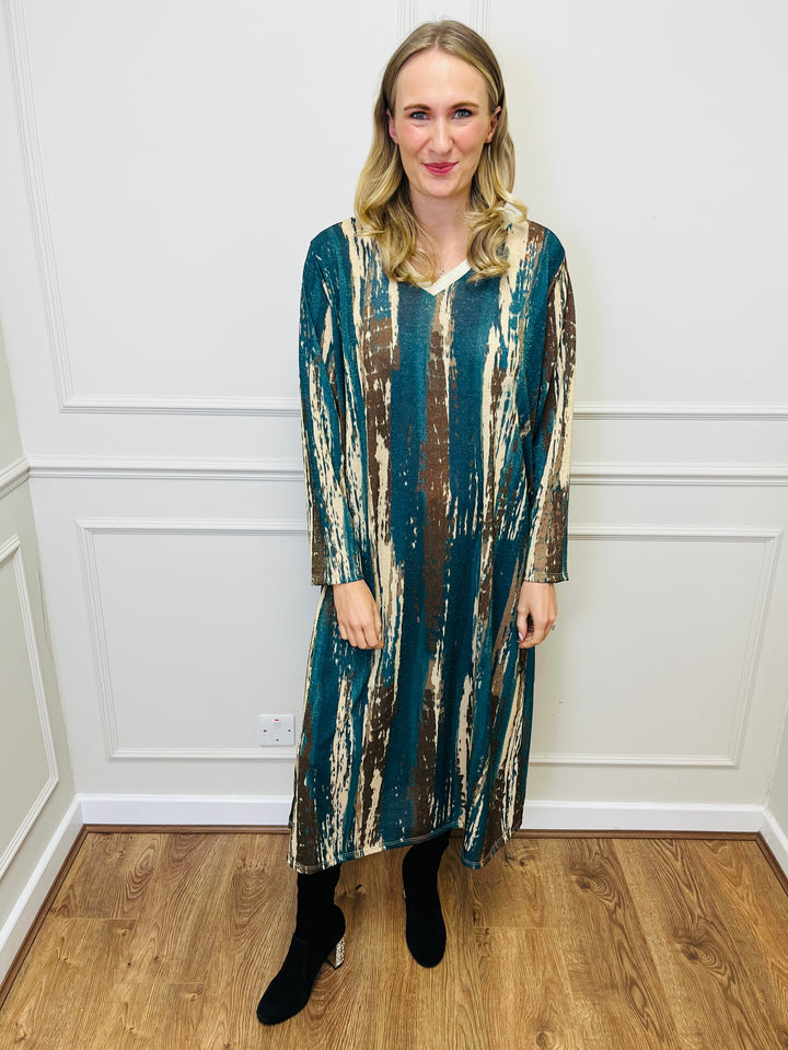 "SANDY" Artistic Print Maxi Dress-Teal