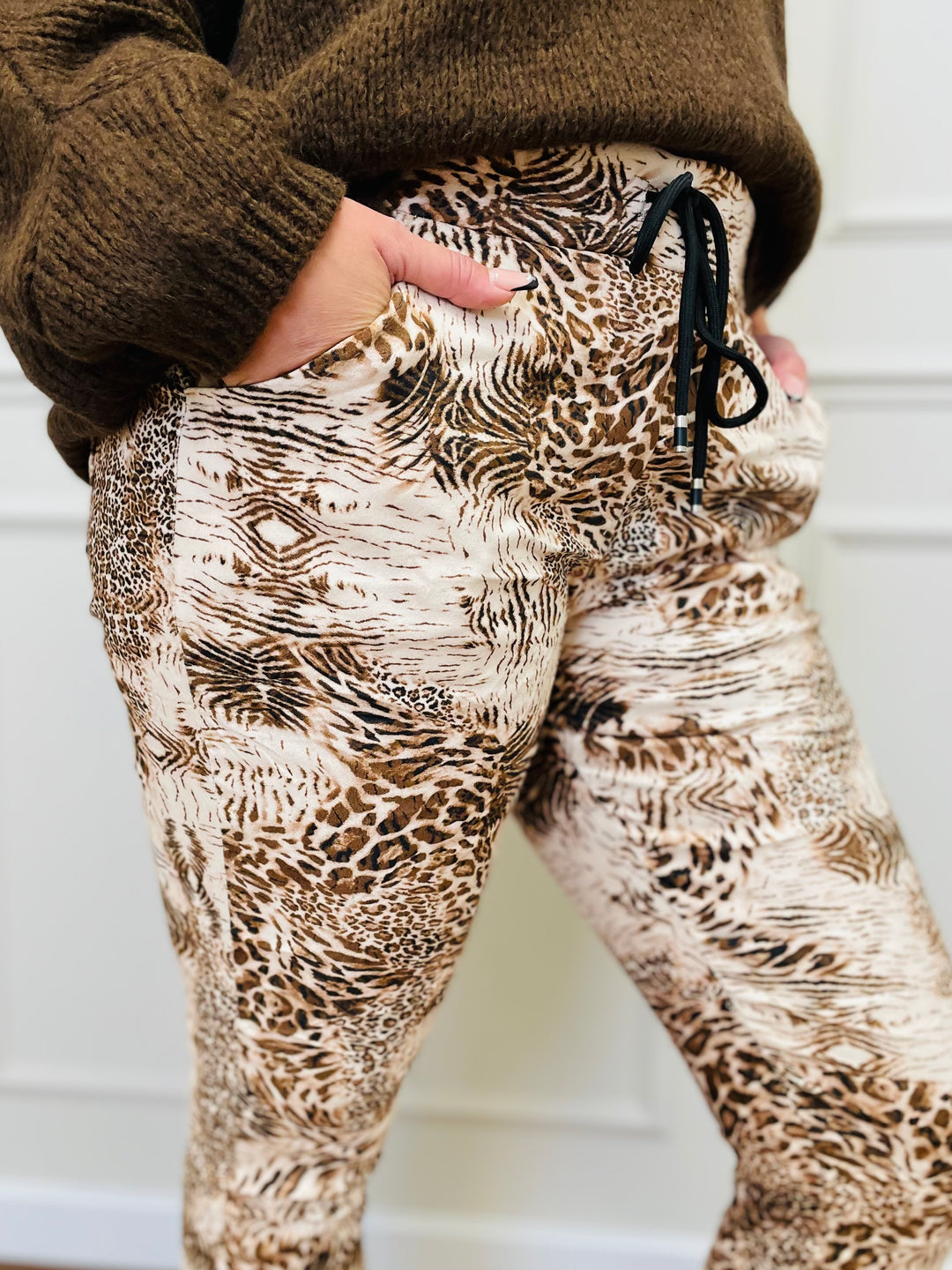 "CARMELA" Animal Print Trouser-Cream & Tan