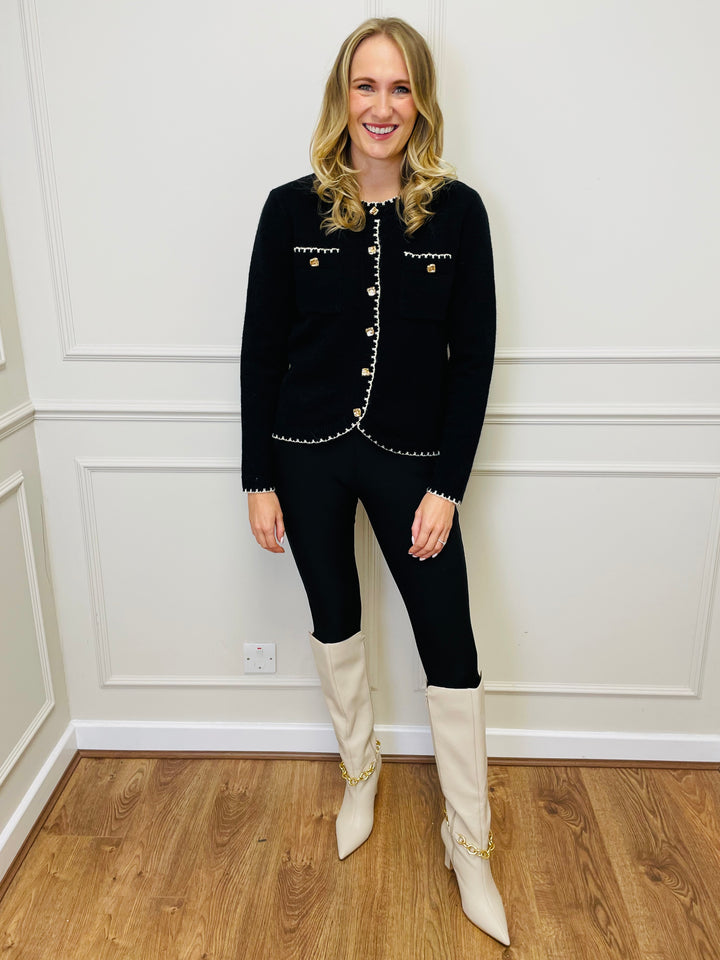 "HELENA" Two Tone Cardigan-Black & Cream