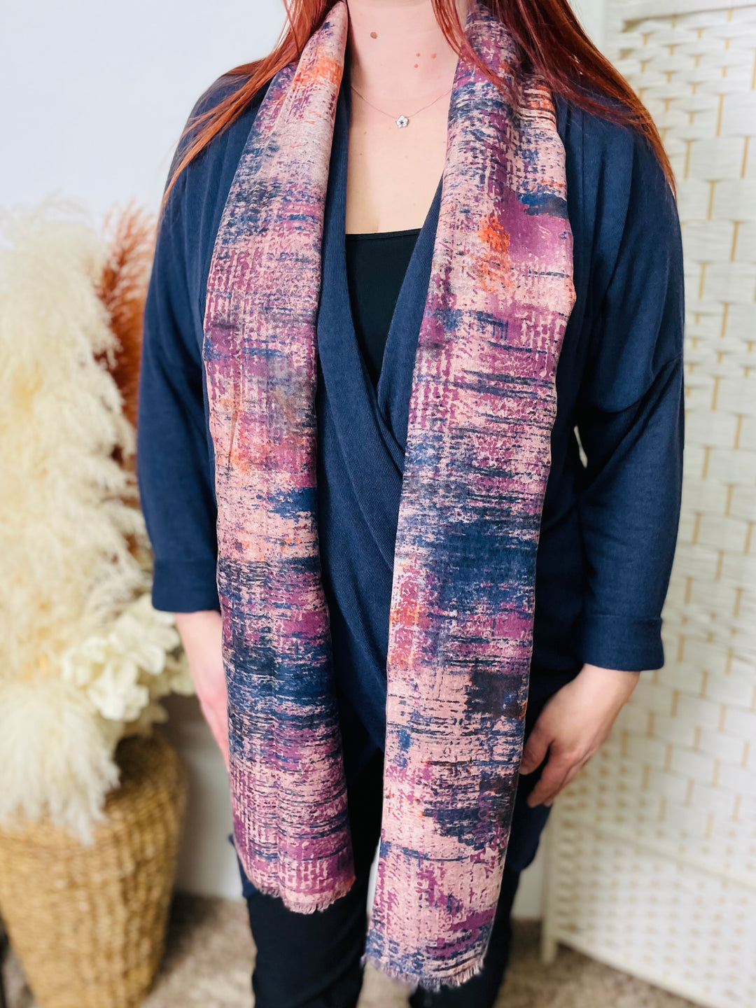 No.75 Artistic Print Scarf-Pink & Navy