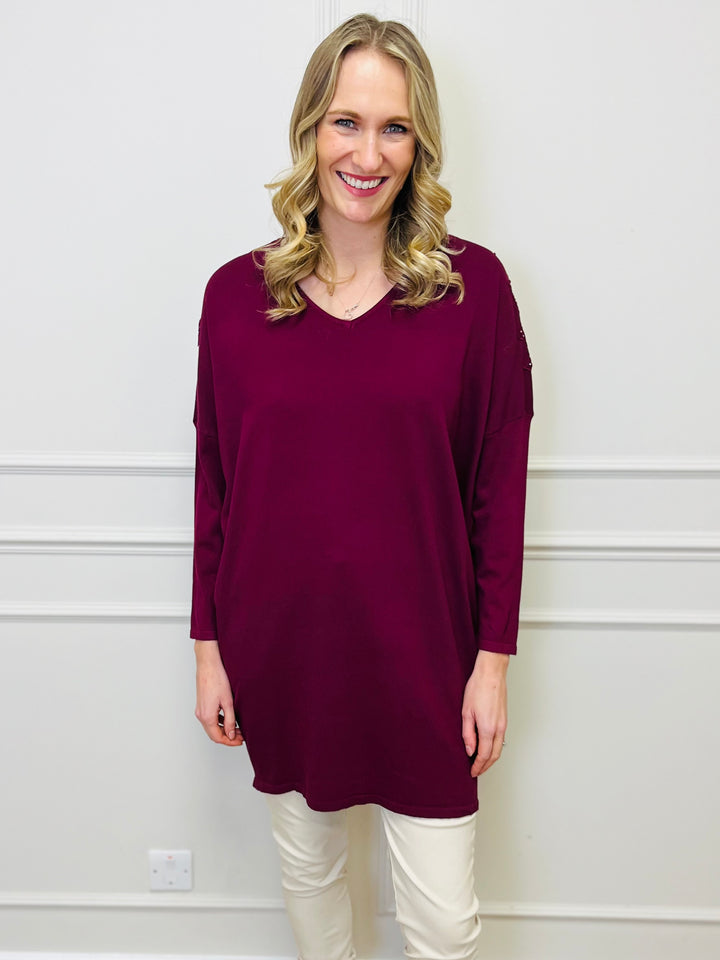 "RUTH” Embellished Tunic-Burgundy
