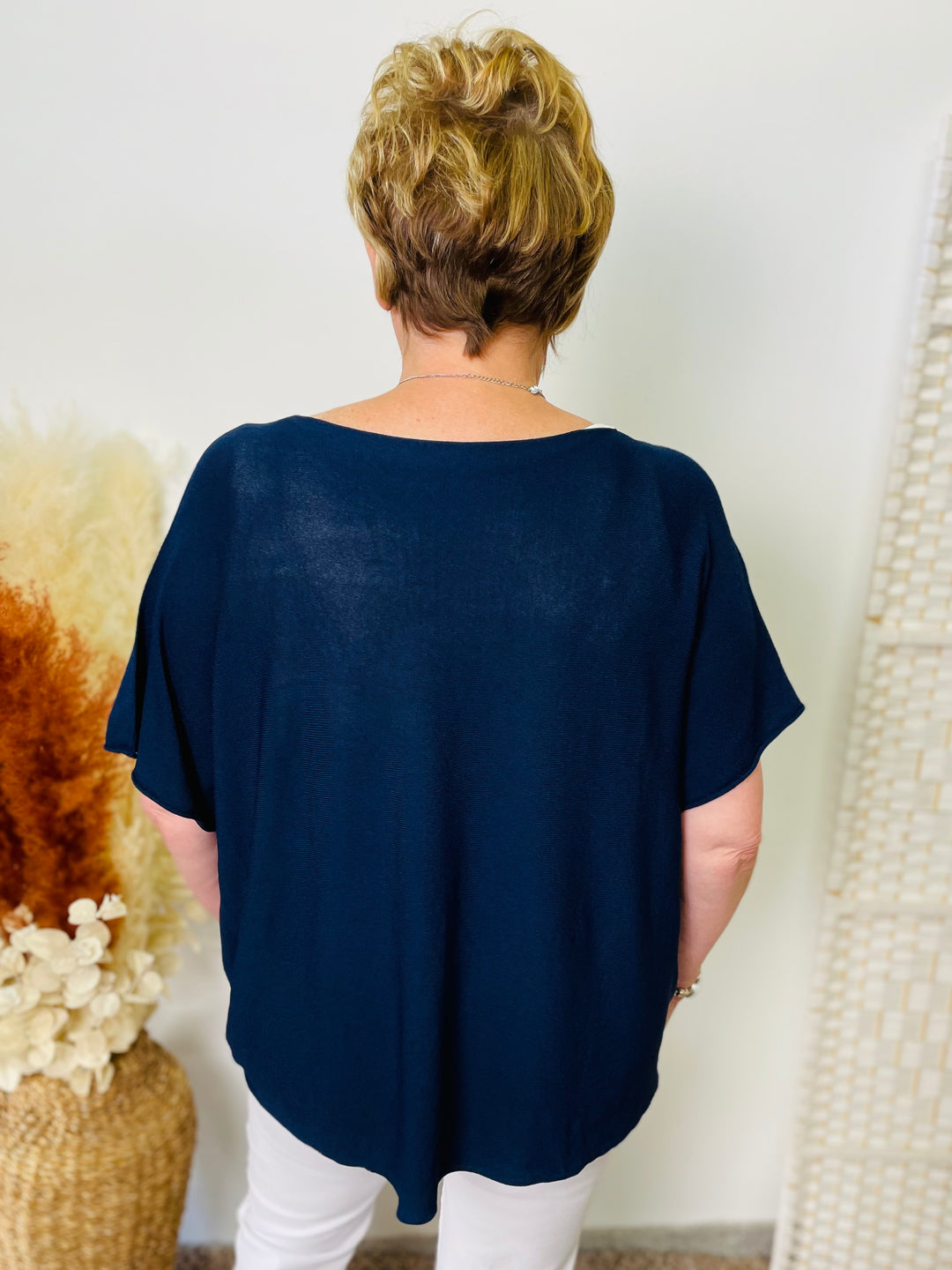 "HARPER" Fine Knit Top-Navy