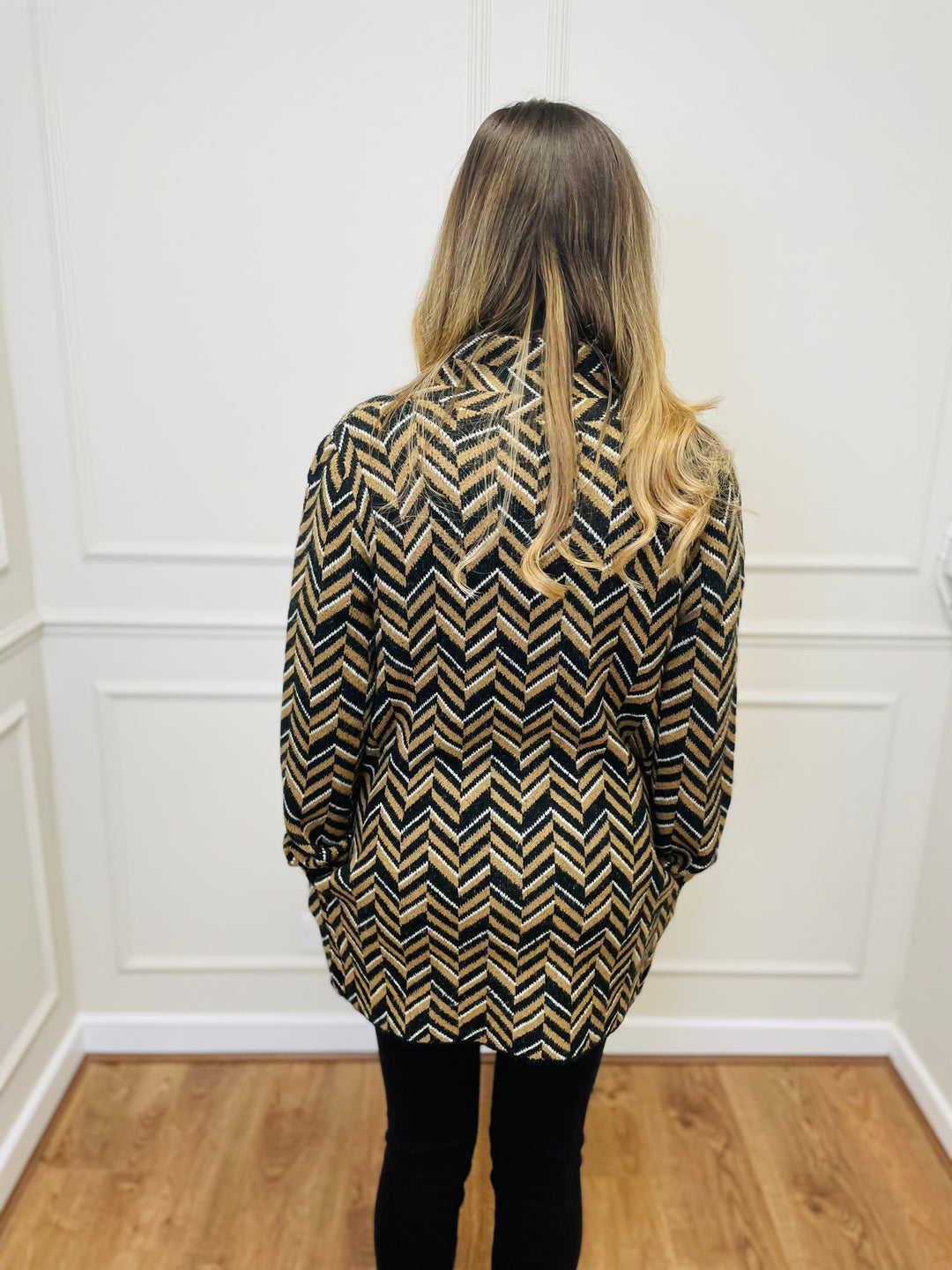 "CELINE" Chevron Coatigan-Black & Tan