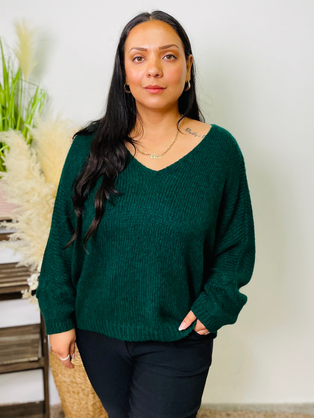 "KYLIE" Fine Knit Jumper-Forest Green