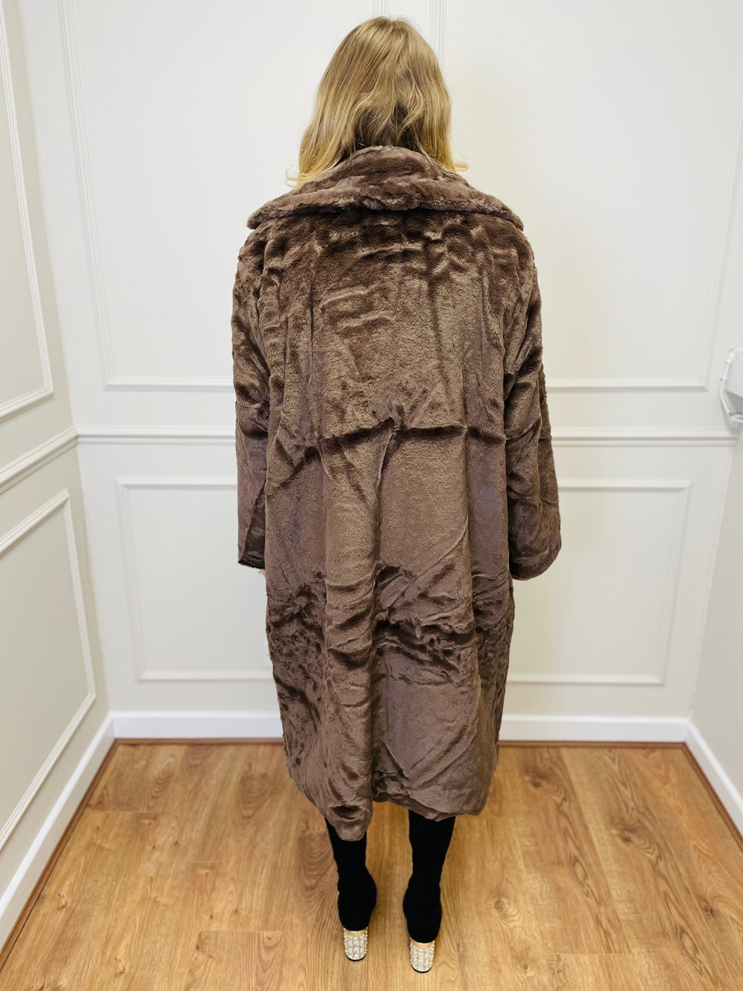 "NATALIA" Longline Fur Coat-Brown