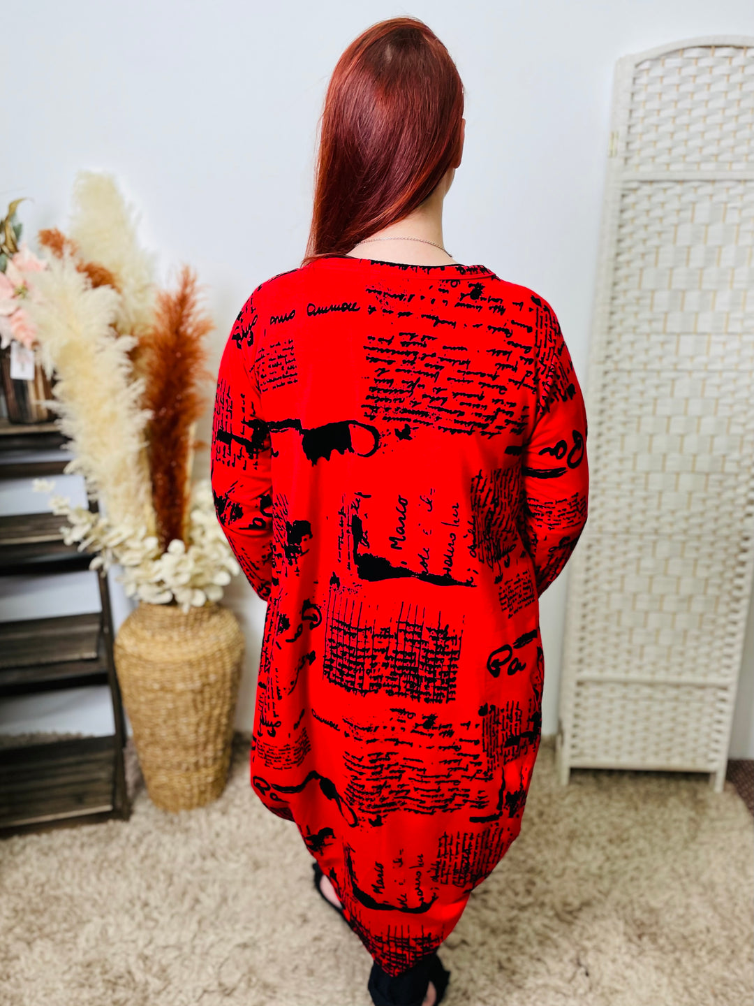 "RUTH" Artistic Print Tunic/Dress-Red