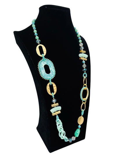Mint Green & Gold Long Statement Necklace