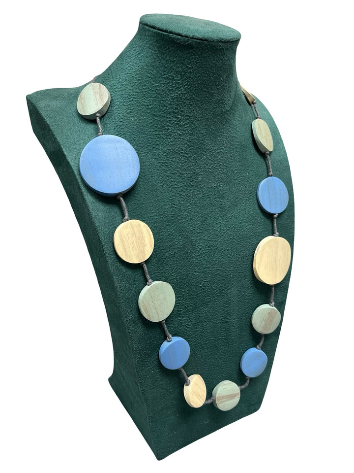 Circle Statement Necklace-Blue & Cream
