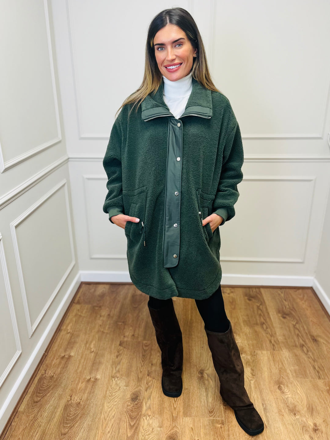 "TEDDY” Fleece Parka Jacket-Green