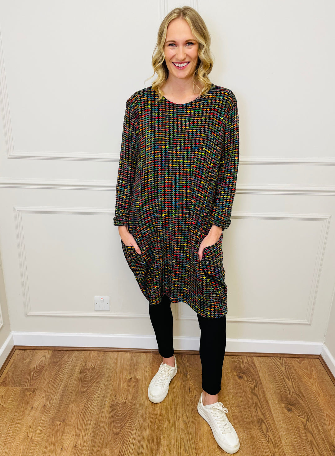 "BIANCA" Houndstooth Print Dress-Grey