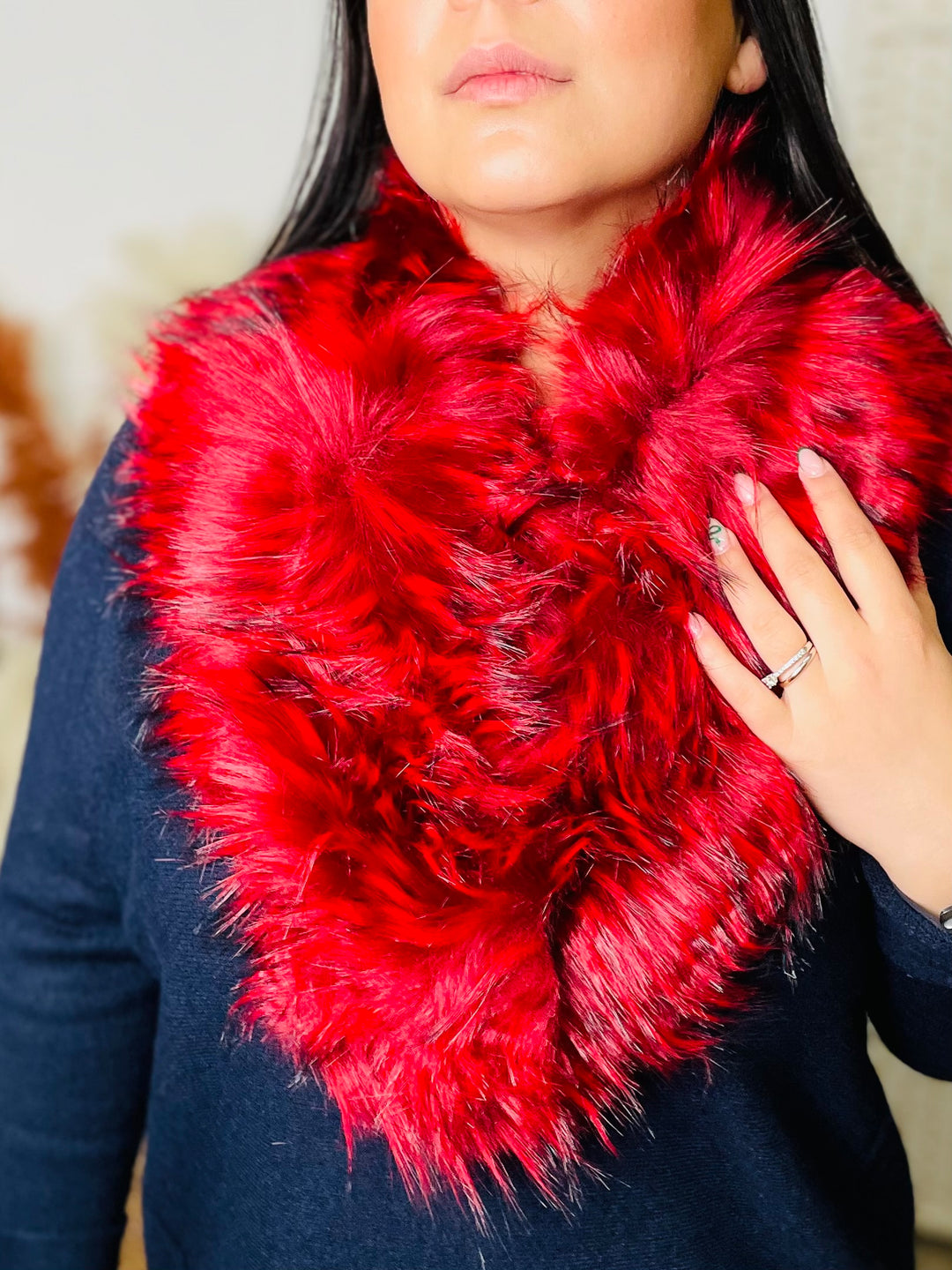 No.65 Faux Fur Collar Scarf-Red